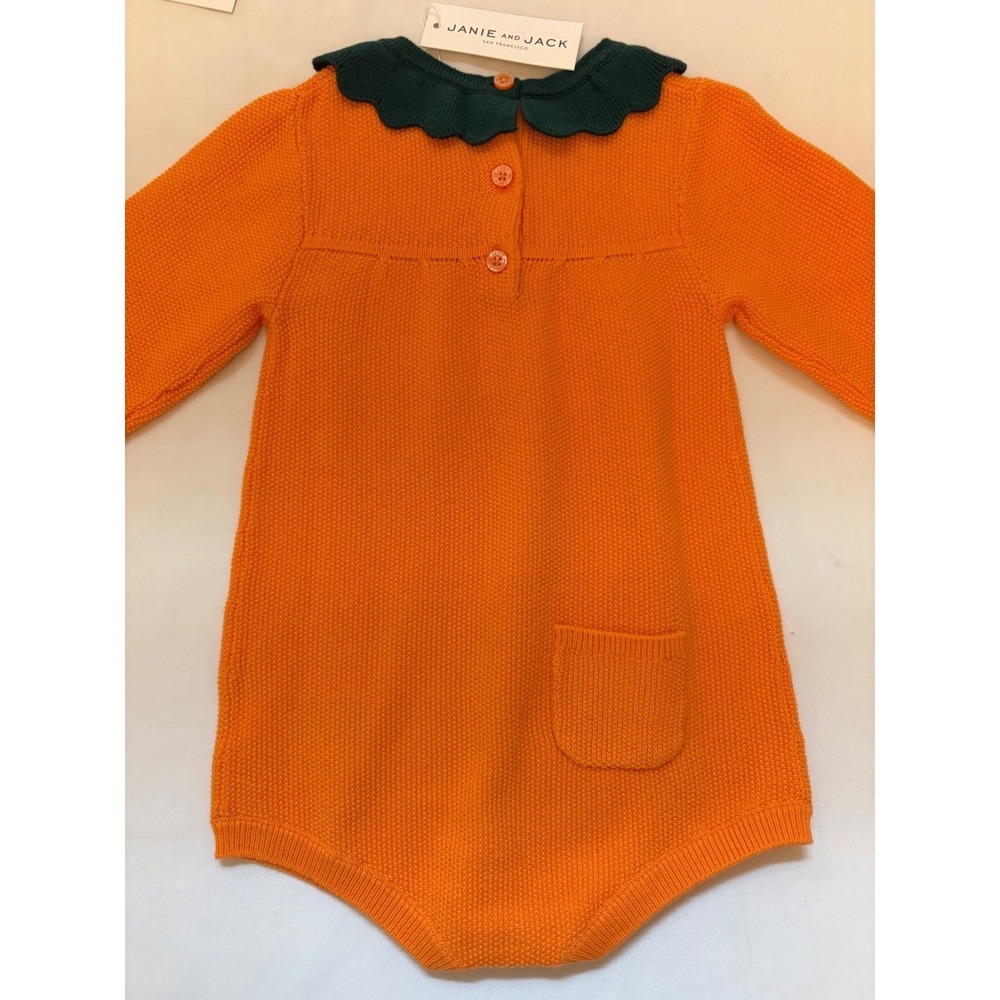 New Janie and Jack Harvest Pumpkin Sweater Romper and Hat Set Orange 18-24 Mo - Picture 3 of 11
